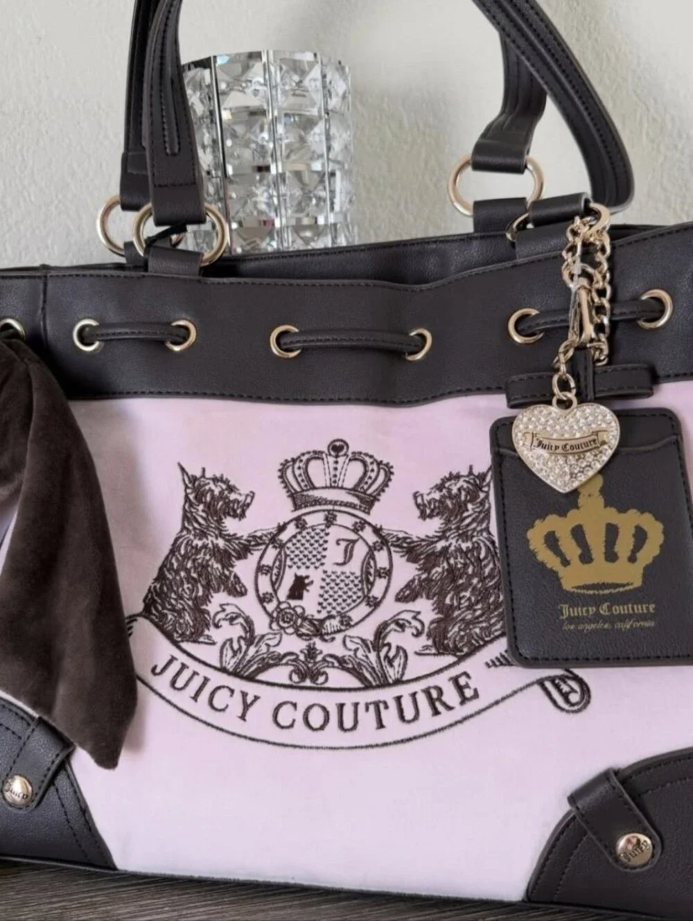 Juicy Couture Pink Tote with Brown Trim and Gold Charm
